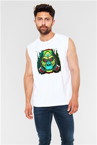 Goril Beyaz Unisex Kolsuz Tişört