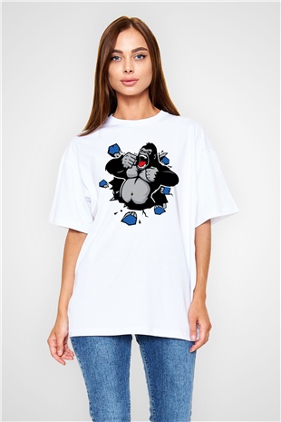 Goril Beyaz Unisex Oversize Tişört T-Shirt