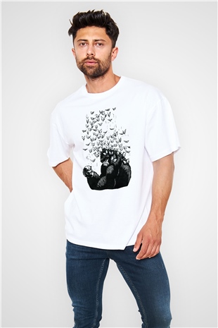 Goril Beyaz Unisex Oversize Tişört T-Shirt