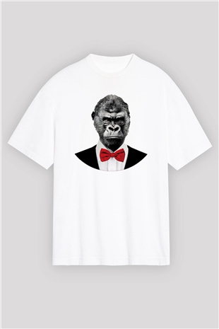 Goril Beyaz Unisex Oversize Tişört T-Shirt