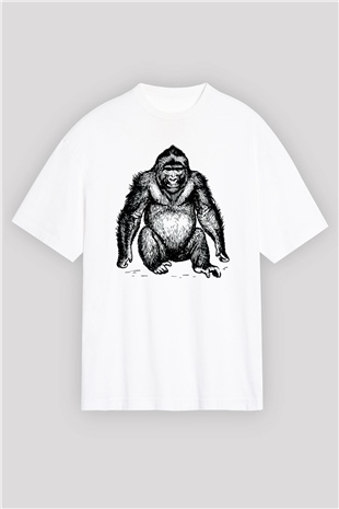 Goril Beyaz Unisex Oversize Tişört T-Shirt