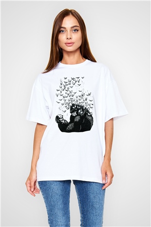 Goril Beyaz Unisex Oversize Tişört T-Shirt