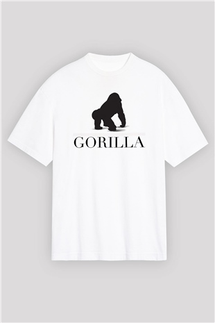 Goril Beyaz Unisex Oversize Tişört T-Shirt