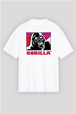 Goril Beyaz Unisex Oversize Tişört T-Shirt
