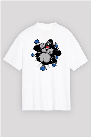 Goril Beyaz Unisex Oversize Tişört T-Shirt