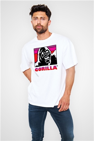 Goril Beyaz Unisex Oversize Tişört T-Shirt