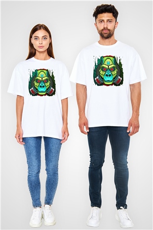 Goril Beyaz Unisex Oversize Tişört T-Shirt
