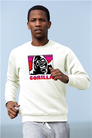 Goril Beyaz Unisex Sweatshirt