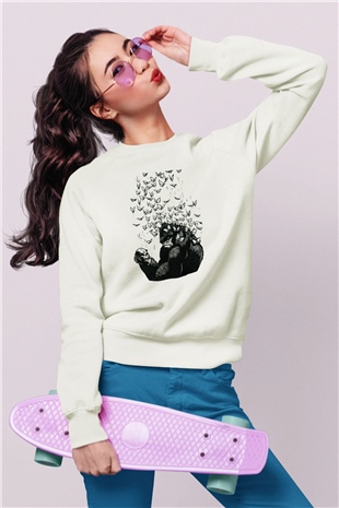 Goril Beyaz Unisex Sweatshirt