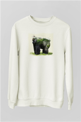 Goril Beyaz Unisex Sweatshirt