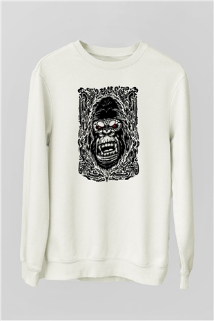 Goril Beyaz Unisex Sweatshirt