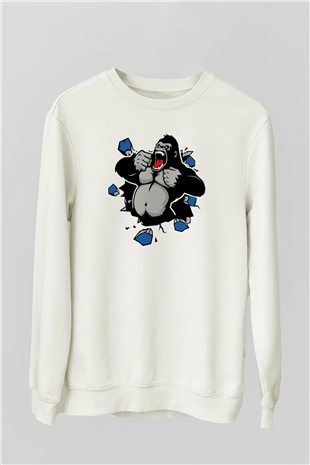 Goril Beyaz Unisex Sweatshirt