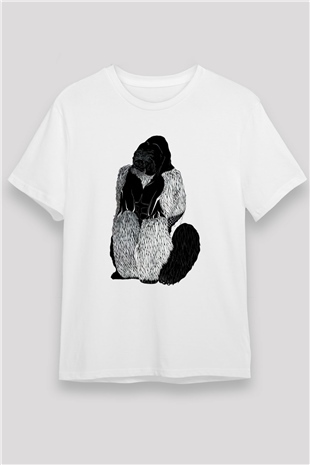 Goril Beyaz Unisex Tişört T-Shirt - TişörtFabrikası