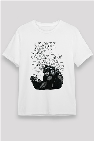 Goril Beyaz Unisex Tişört T-Shirt - TişörtFabrikası