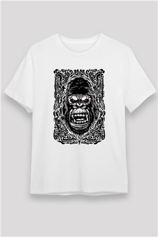 Goril Beyaz Unisex Tişört T-Shirt - TişörtFabrikası