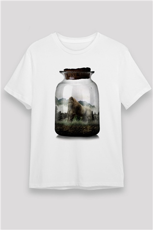 Goril Beyaz Unisex Tişört T-Shirt - TişörtFabrikası
