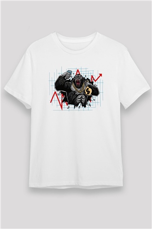 Goril Beyaz Unisex Tişört T-Shirt - TişörtFabrikası