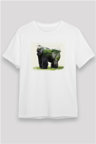 Goril Beyaz Unisex Tişört T-Shirt - TişörtFabrikası