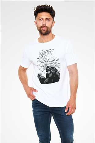 Goril Beyaz Unisex Tişört T-Shirt - TişörtFabrikası