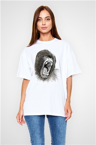Goril Beyaz Oversize Tişört Oversize T-shirt - TişörtFabrikası