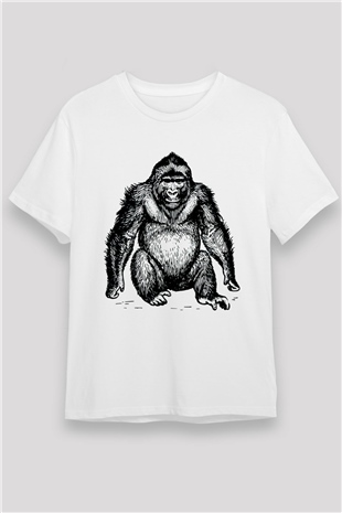 Goril Beyaz Unisex Tişört T-Shirt - TişörtFabrikası