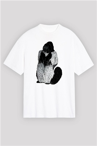 Goril Beyaz Oversize Tişört Oversize T-shirt - TişörtFabrikası
