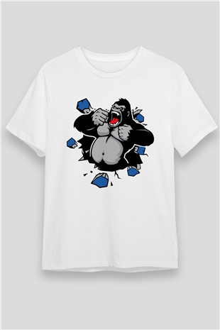 Goril Beyaz Unisex Tişört T-Shirt - TişörtFabrikası