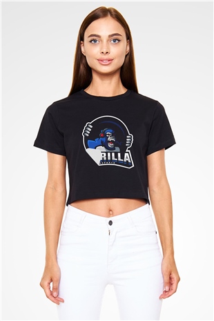Goril Siyah Crop Top Tişört