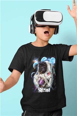 Goril Siyah Unisex Çocuk Tişört