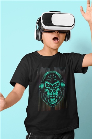 Goril Siyah Unisex Çocuk Tişört