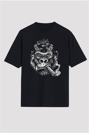 Goril Siyah Unisex Oversize Tişört T-Shirt