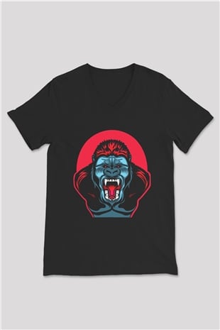 Goril Siyah Unisex V Yaka Tişört