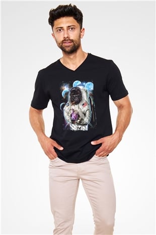 Goril Siyah Unisex V Yaka Tişört
