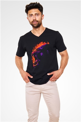 Goril Siyah Unisex V Yaka Tişört