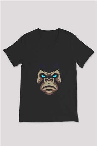 Goril Siyah Unisex V Yaka Tişört T-Shirt