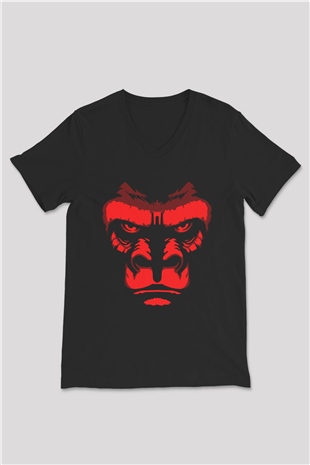 Goril Siyah Unisex V Yaka Tişört T-Shirt