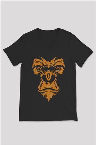 Goril Siyah Unisex V Yaka Tişört T-Shirt