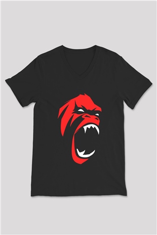 Goril Siyah Unisex V Yaka Tişört T-Shirt