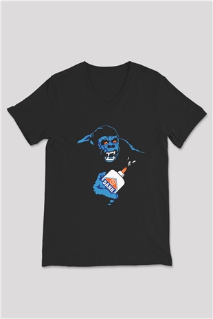 Goril Siyah Unisex V Yaka Tişört T-Shirt
