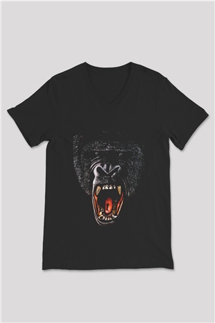 Goril Siyah Unisex V Yaka Tişört T-Shirt