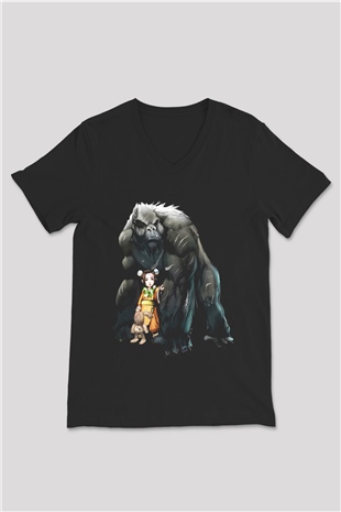 Goril Siyah Unisex V Yaka Tişört T-Shirt