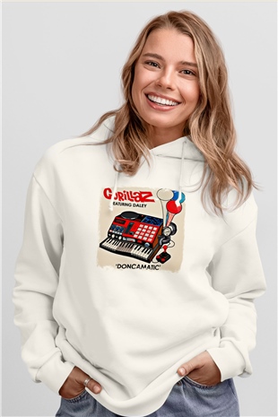 Gorillaz Baskılı Unisex Beyaz Hoodie