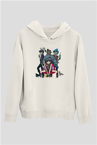 Gorillaz Baskılı Unisex Beyaz Hoodie