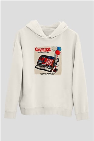 Gorillaz Baskılı Unisex Beyaz Hoodie