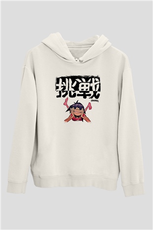 Gorillaz Baskılı Unisex Beyaz Hoodie