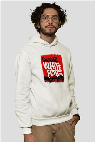 Gorillaz Baskılı Unisex Beyaz Hoodie