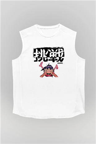 Gorillaz Baskılı Unisex Beyaz Kolsuz Tişört