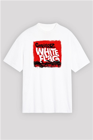 Gorillaz Baskılı Unisex Beyaz Oversize Tişört