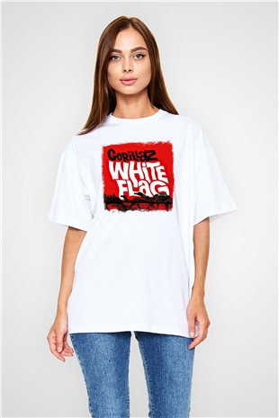 Gorillaz Baskılı Unisex Beyaz Oversize Tişört