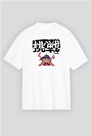 Gorillaz Baskılı Unisex Beyaz Oversize Tişört